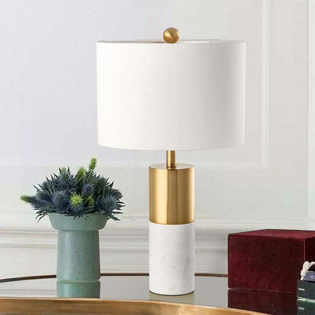 NNEAGS Tischlampe 60cm Weißer Marmor - Moderne Nachttischlampe mit Zylinderfuß