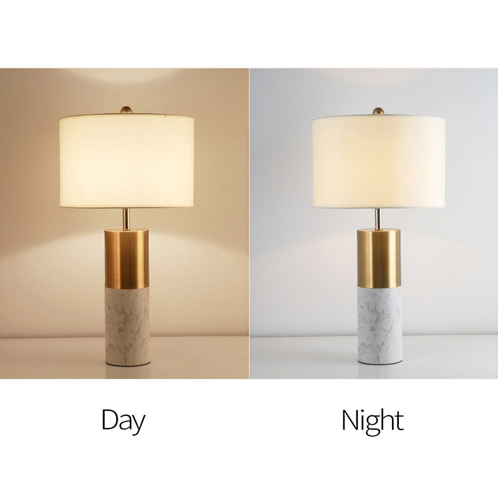 NNEAGS Tischlampe 60cm Weißer Marmor - Moderne Nachttischlampe mit Zylinderfuß