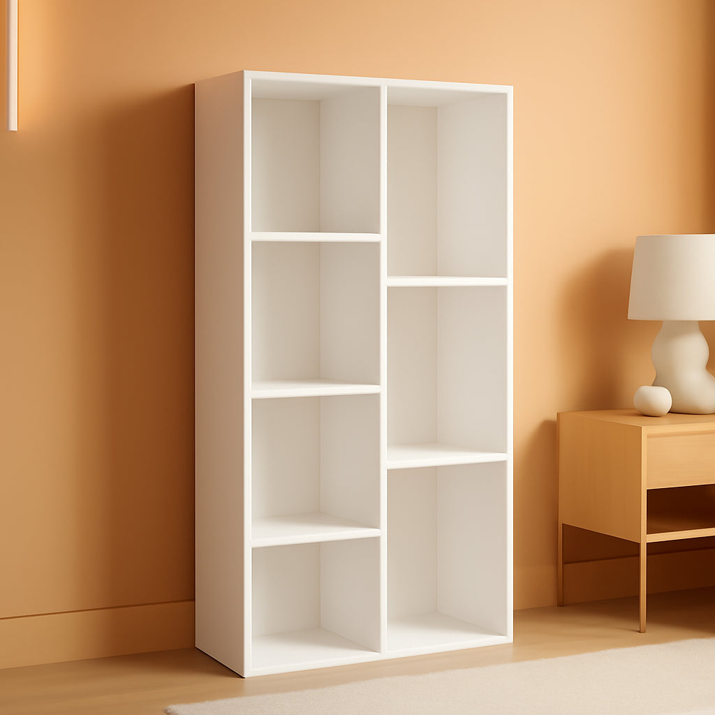 Weißes Bücherregal mit 7 Fächern - Modernes Regal für Wohnzimmer & Heimbüro