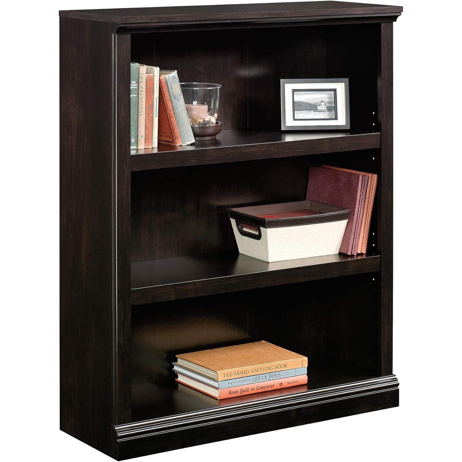 3-stufiges Holz-Bücherregal Estate Black - Verstellbare Regalböden für Büro & Wohnzimmer