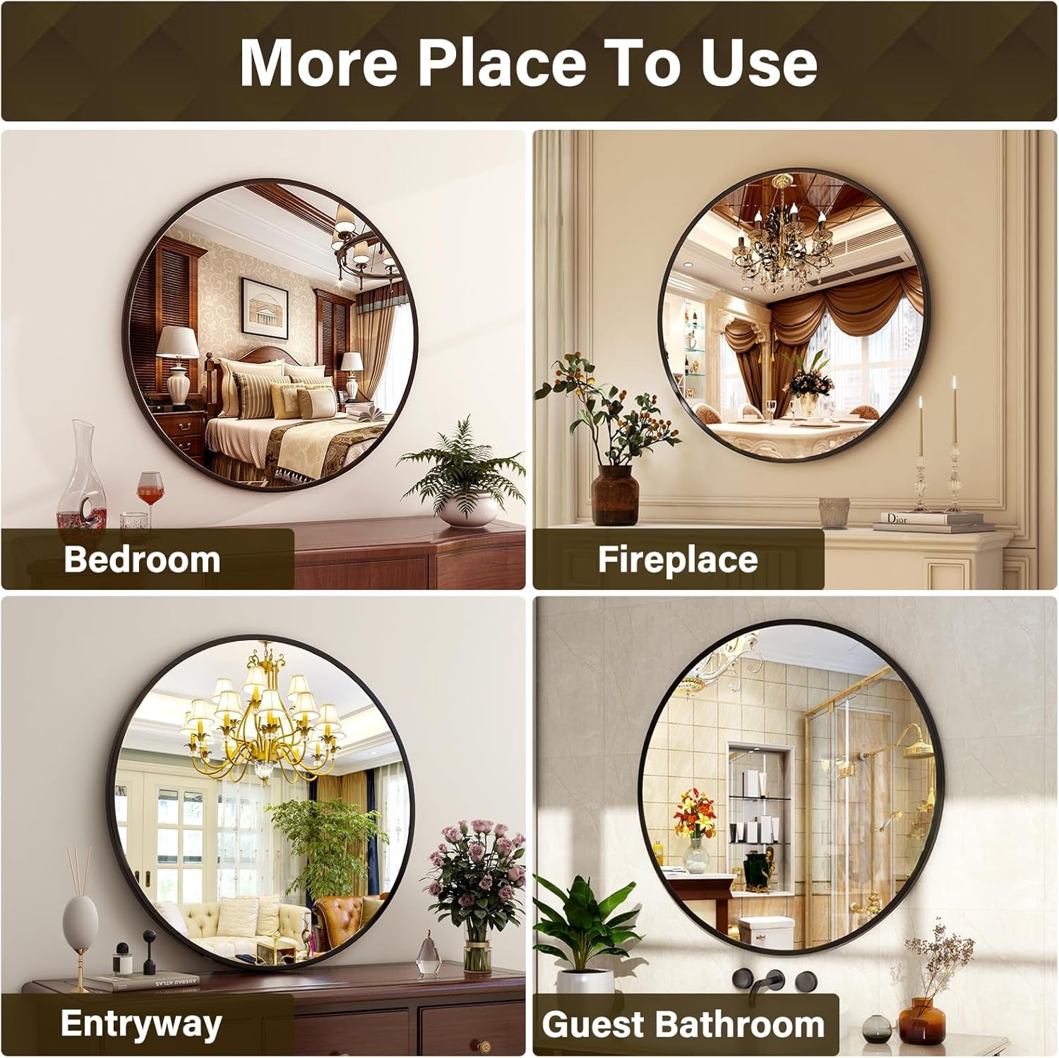 30 Inch Matte Black Round Wall Mirror Bathroom Decor