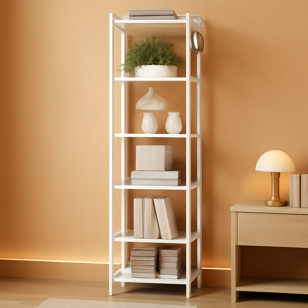 6 Tier White Industrial Bookshelf For Home Office Living Room