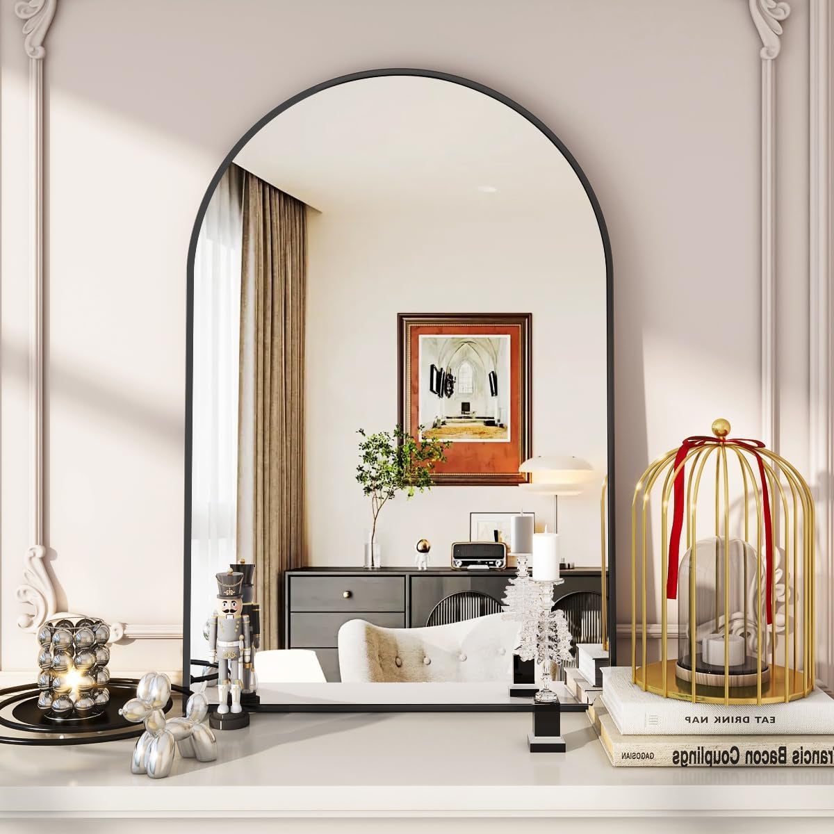 Arched Wall Mirror 24x36 Black Frame Wall Mounted Vanity