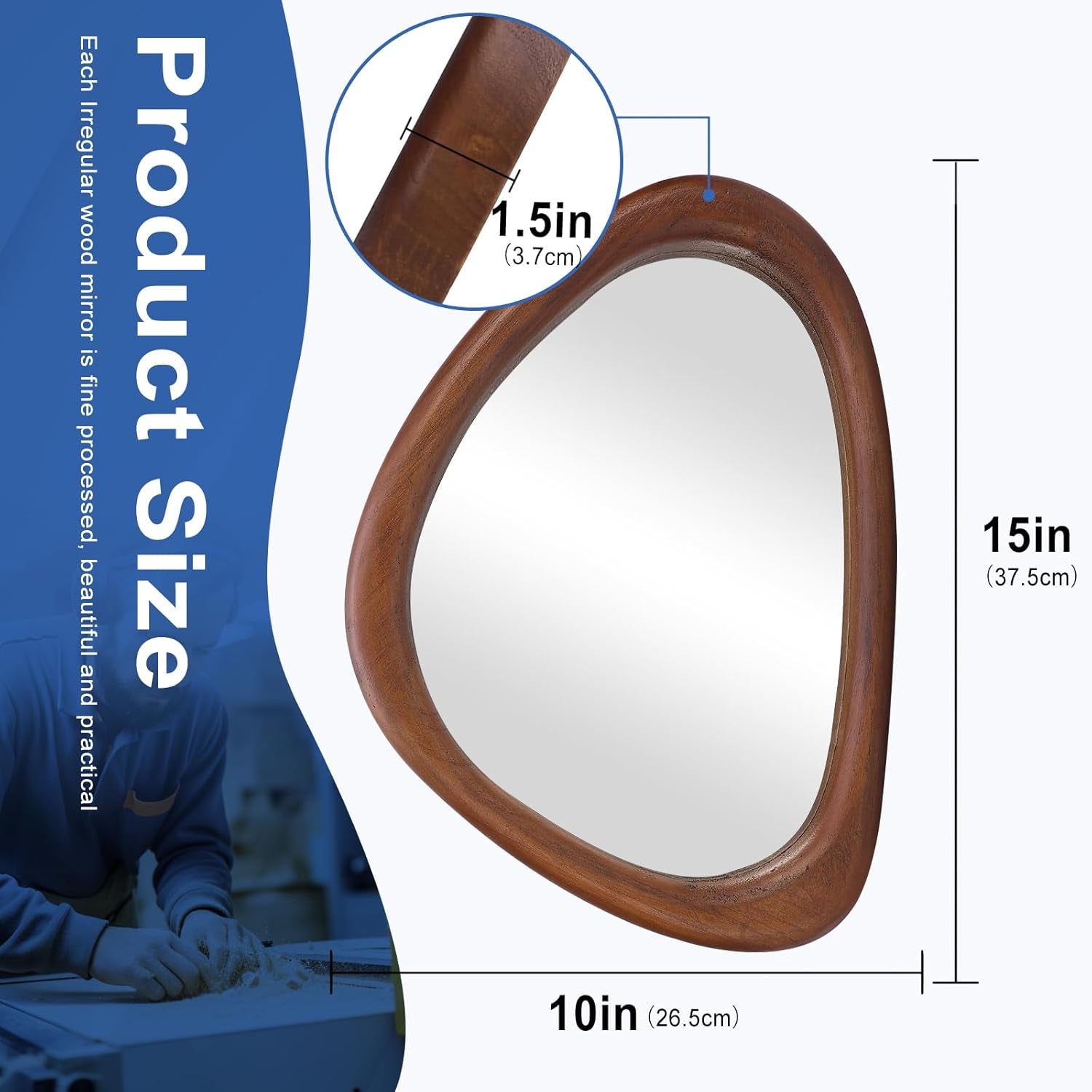 Black Walnut Irregular Wood Wall Mirror Fifteen ByTenInches