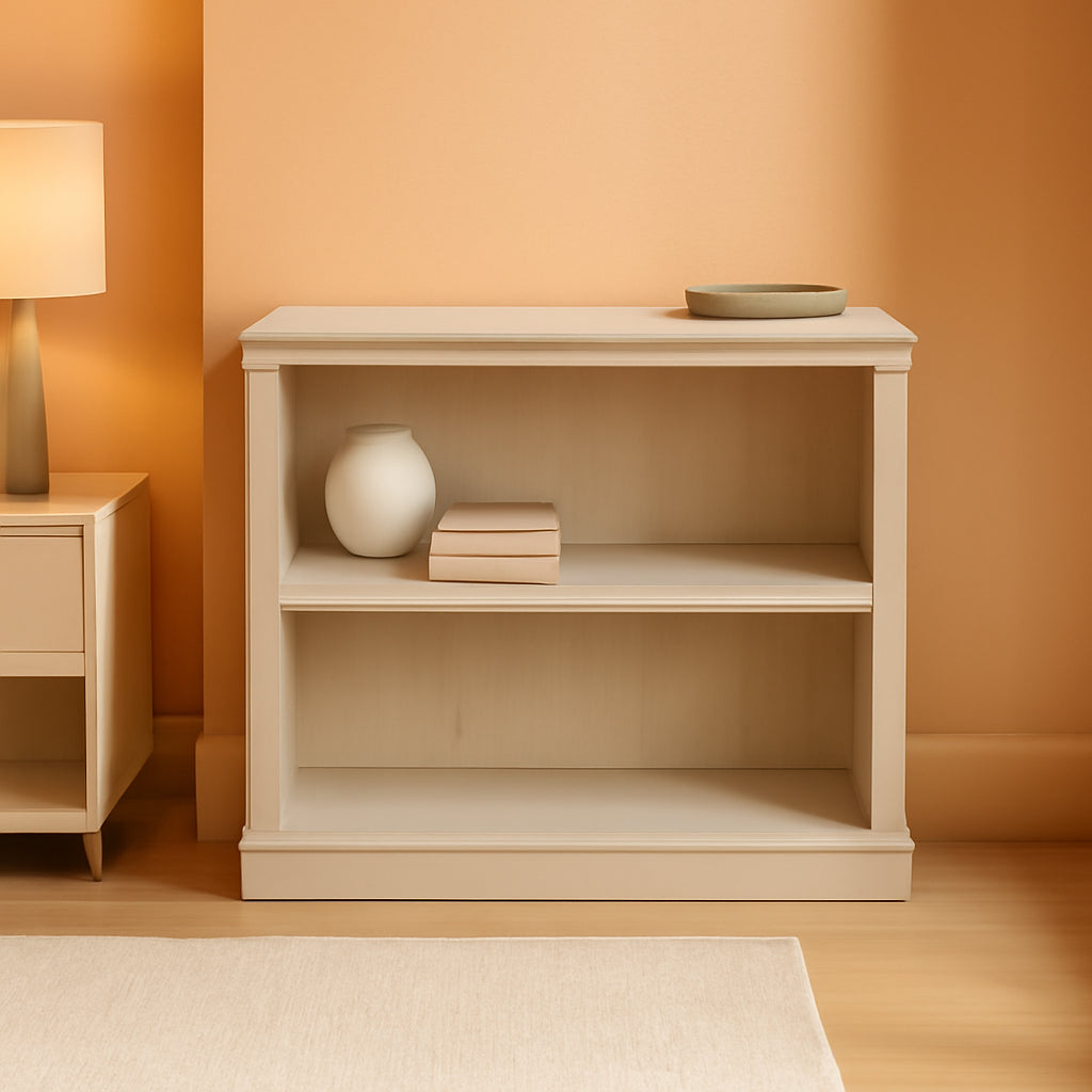 2 Tier Wooden Bookcase Chalked Chestnut Finish Multipurpose For Home Office Living Room