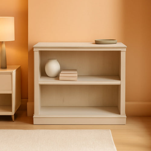 2 Tier Wooden Bookcase Chalked Chestnut Finish Multipurpose For Home Office Living Room