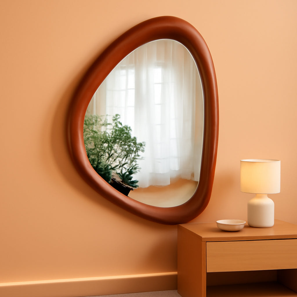 Black Walnut Irregular Wood Wall Mirror Fifteen ByTenInches