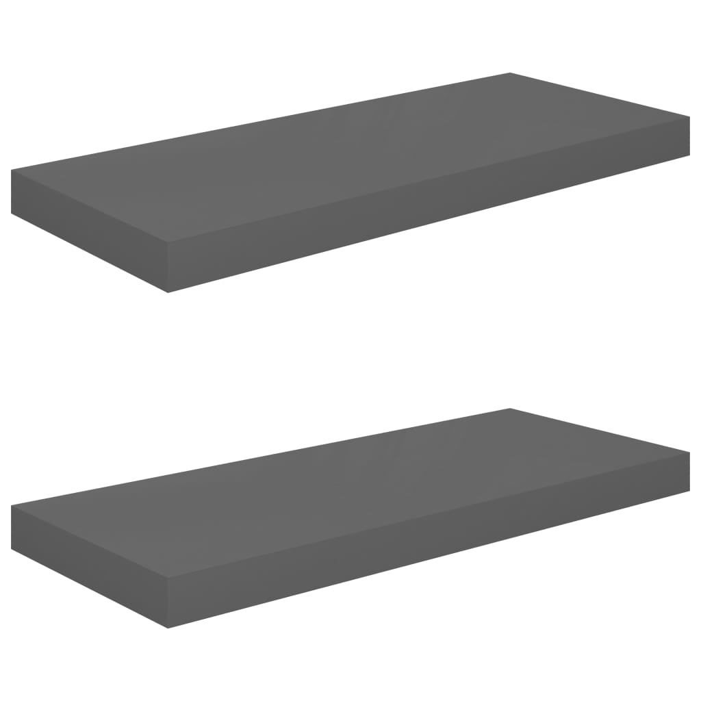 NNEVL Schwebende Wandregale 2er Set Hochglanz Grau 60x23,5x3,8 cm MDF