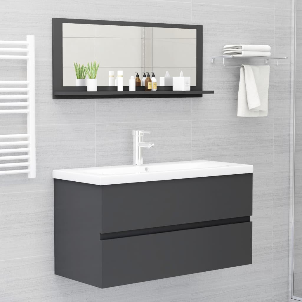 NNEVL Badezimmerspiegel Grau 90cm Spanplatte