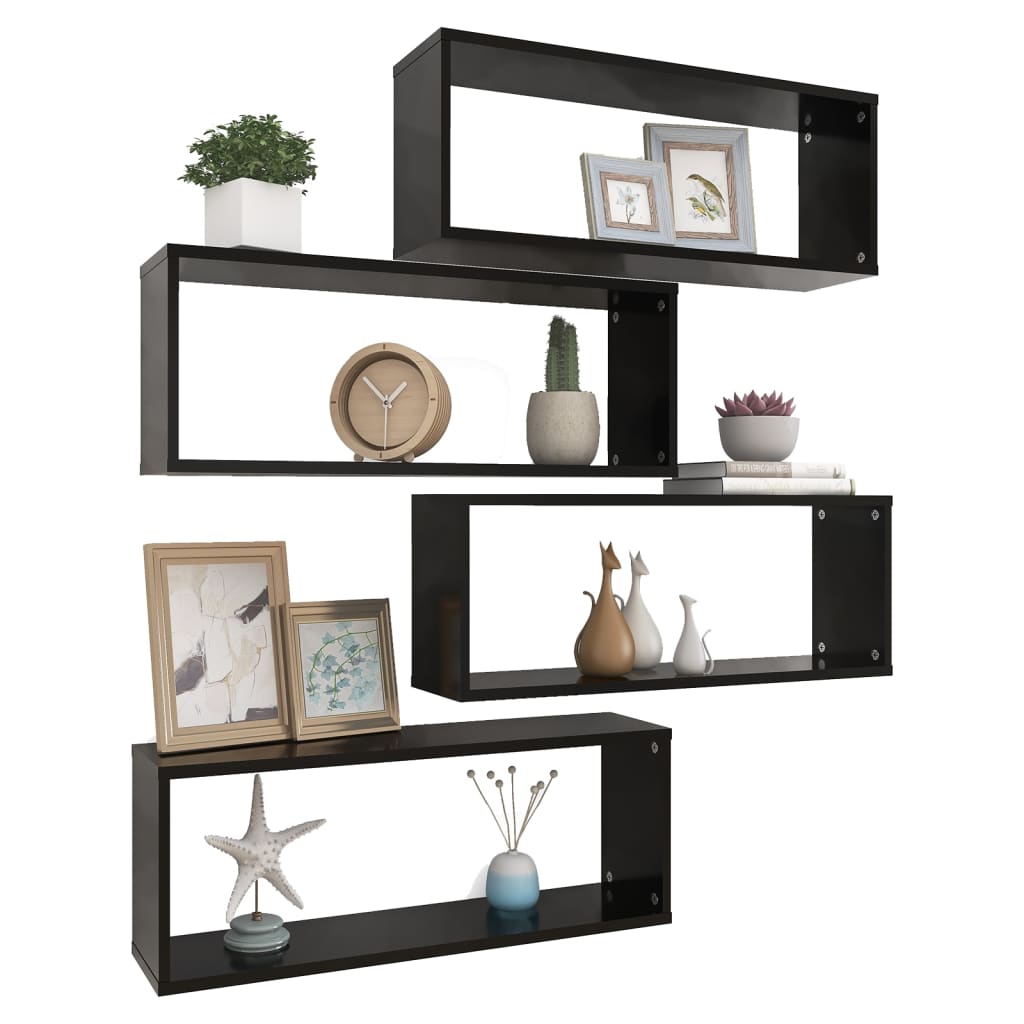 NNEVL Wandregale 4er Set Schwarz 60x15x23 cm Spanplatte