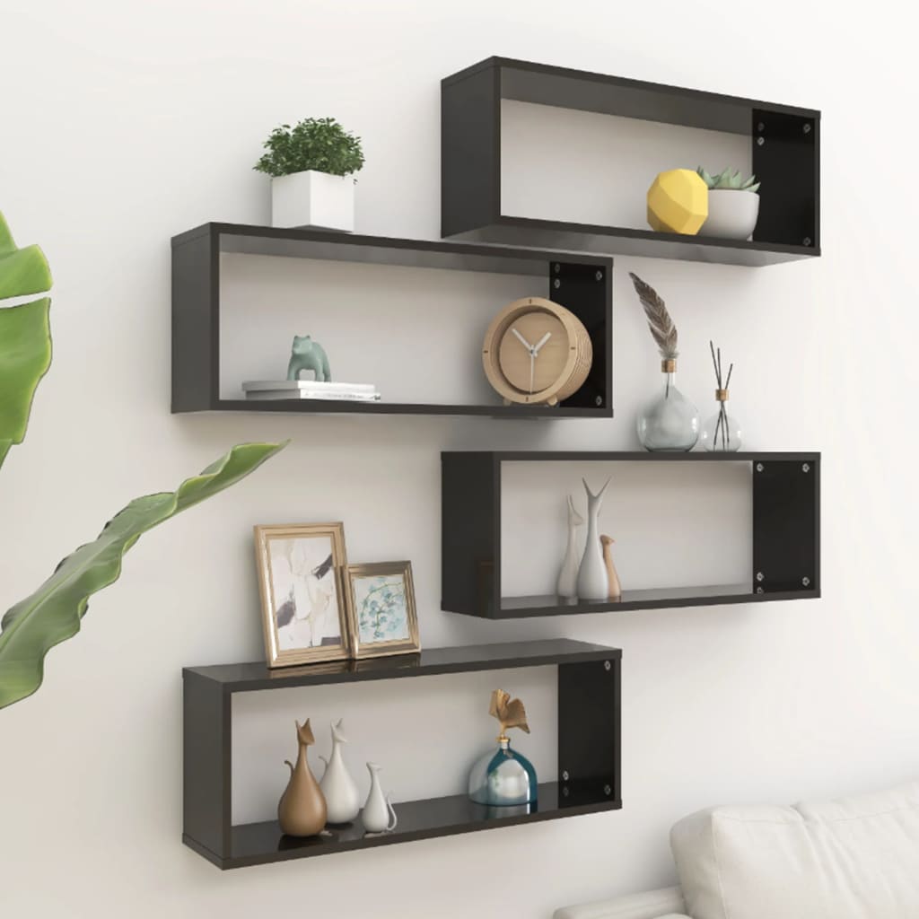 NNEVL Wandregale 4er Set Schwarz 60x15x23 cm Spanplatte