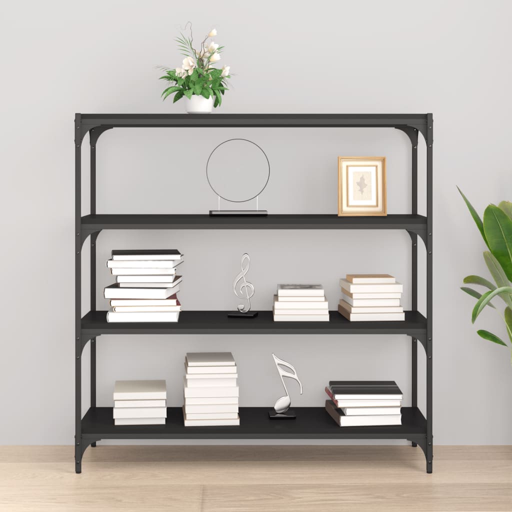 NNEVL Bücherregal Schwarz 100x33x100 cm Holzwerkstoff und Stahl
