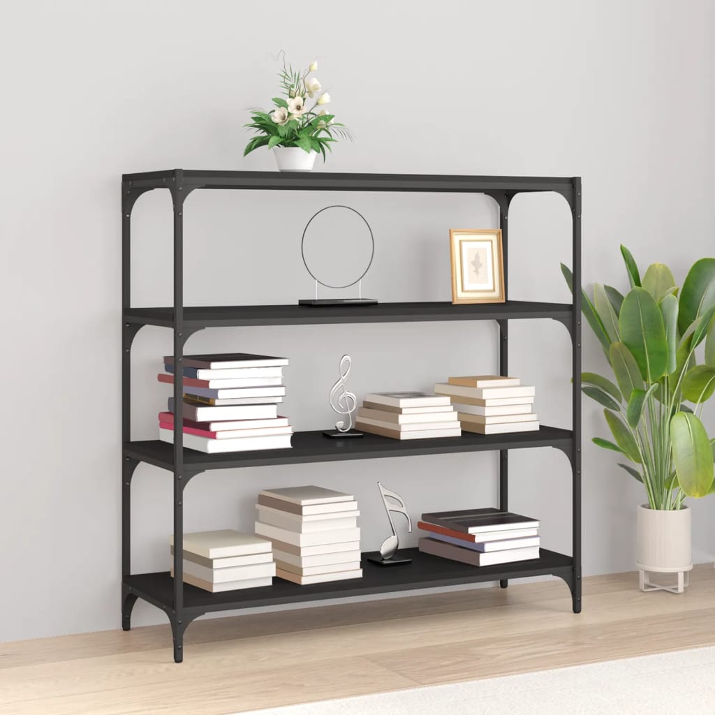 NNEVL Bücherregal Schwarz 100x33x100 cm Holzwerkstoff und Stahl