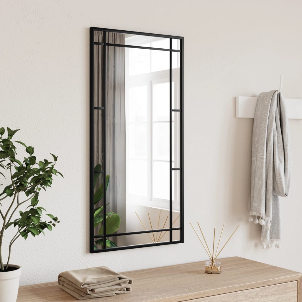 vidaXL Wandspiegel Schwarz Rechteckig Eisen - Schminkspiegel Wandmontage