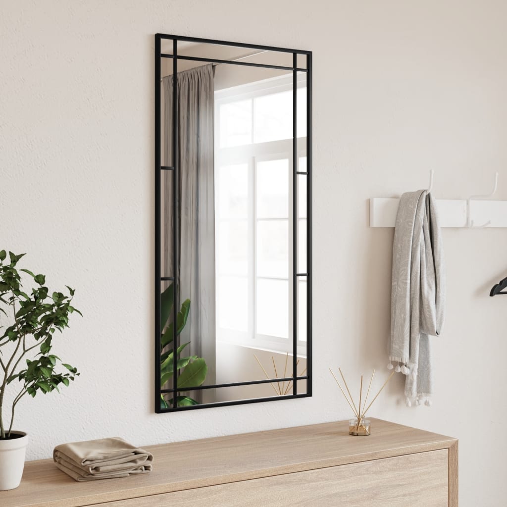 vidaXL Wandspiegel Schwarz Rechteckig Eisen - Schminkspiegel Wandmontage