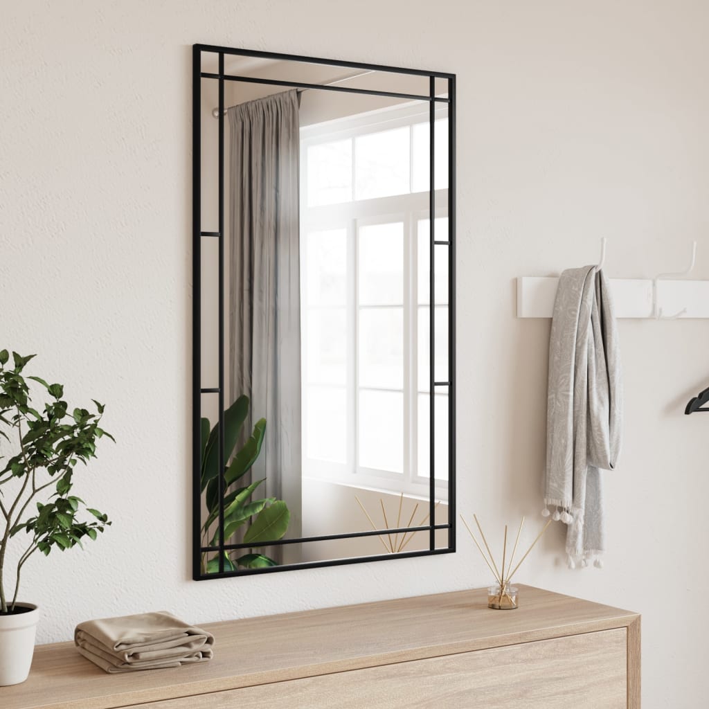 vidaXL Wandspiegel Schwarz Rechteckig Eisen - Schminkspiegel Wandmontage