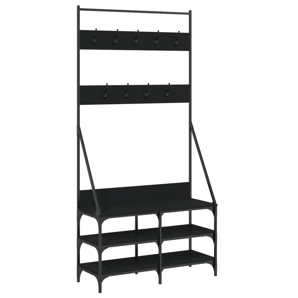NNEVL Kleiderständer mit Schuhablage Schwarz 90x34x184 cm