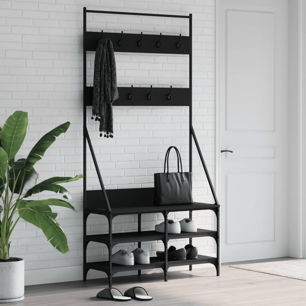 NNEVL Kleiderständer mit Schuhablage Schwarz 90x34x184 cm