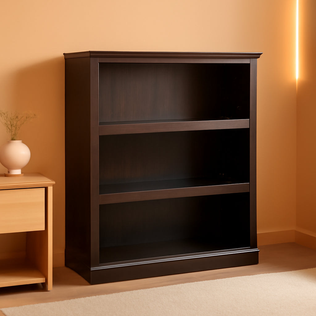 3-stufiges Holz-Bücherregal Estate Black - Verstellbare Regalböden für Büro & Wohnzimmer
