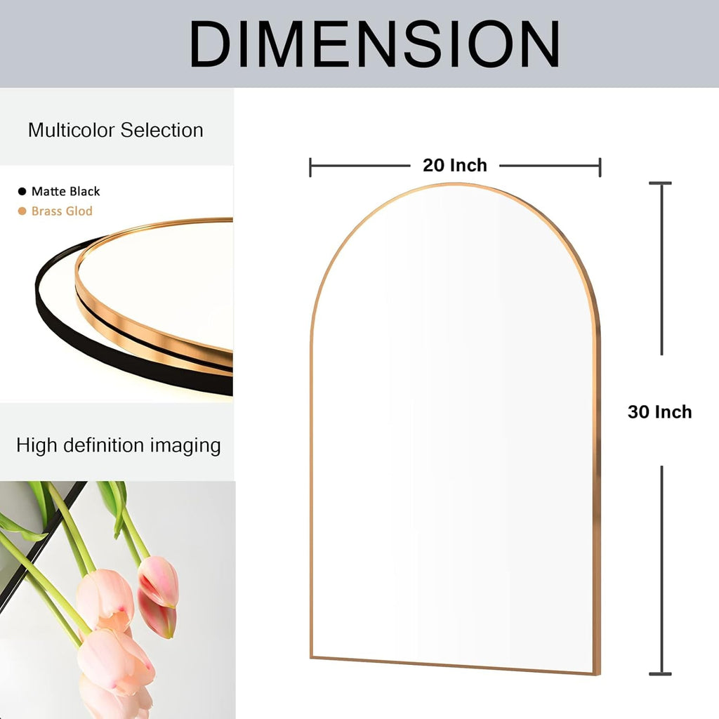 Arched Wall Mounted Vanity Mirror 20x30 Gold Finish