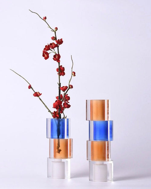 Modern Crystal Nugget Vase – Contemporary Stacked Glass Flower Vase Centerpiece