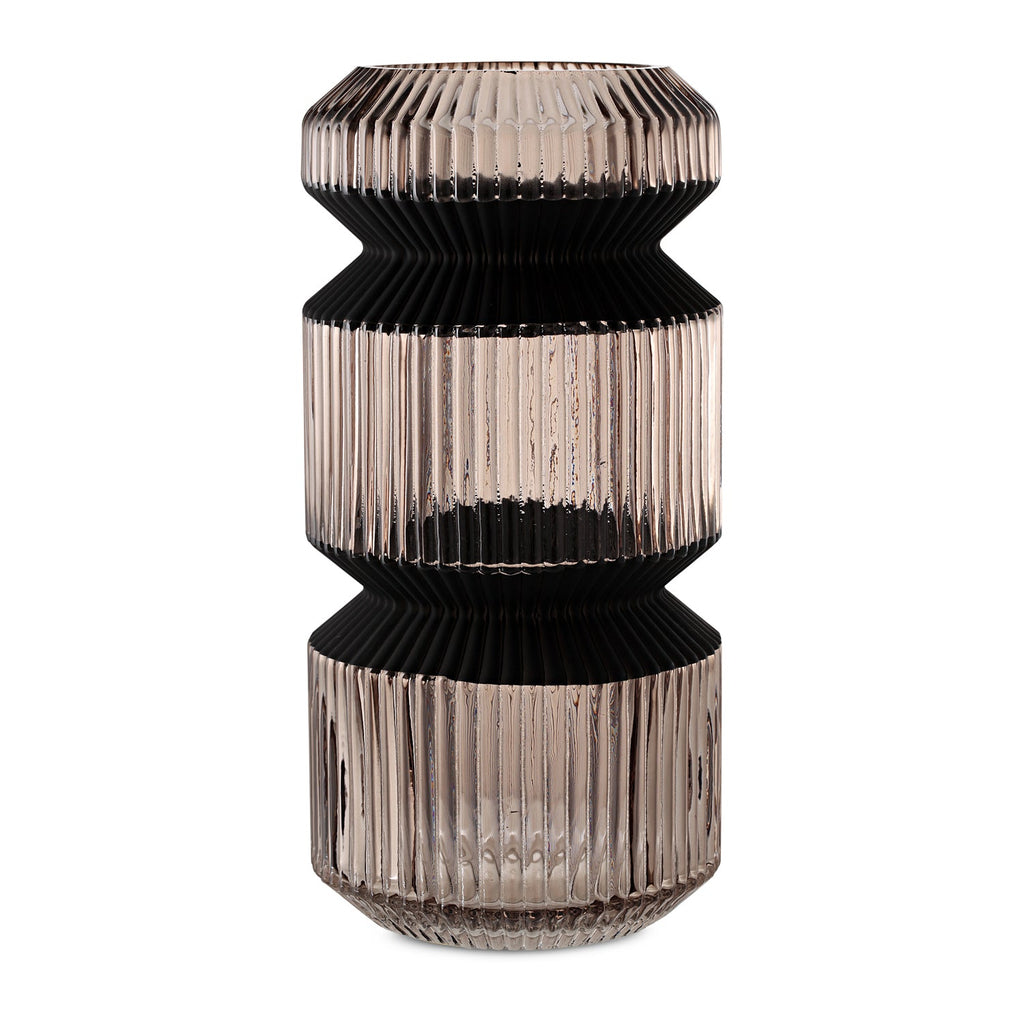 Gerippte Designer Vase Groß Champagner - Luxus Vase