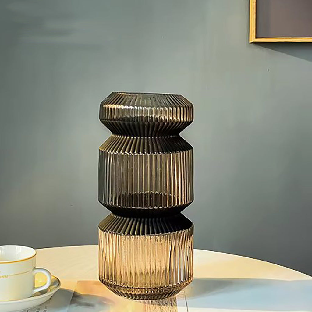 Gerippte Designer Vase Groß Champagner - Luxus Vase
