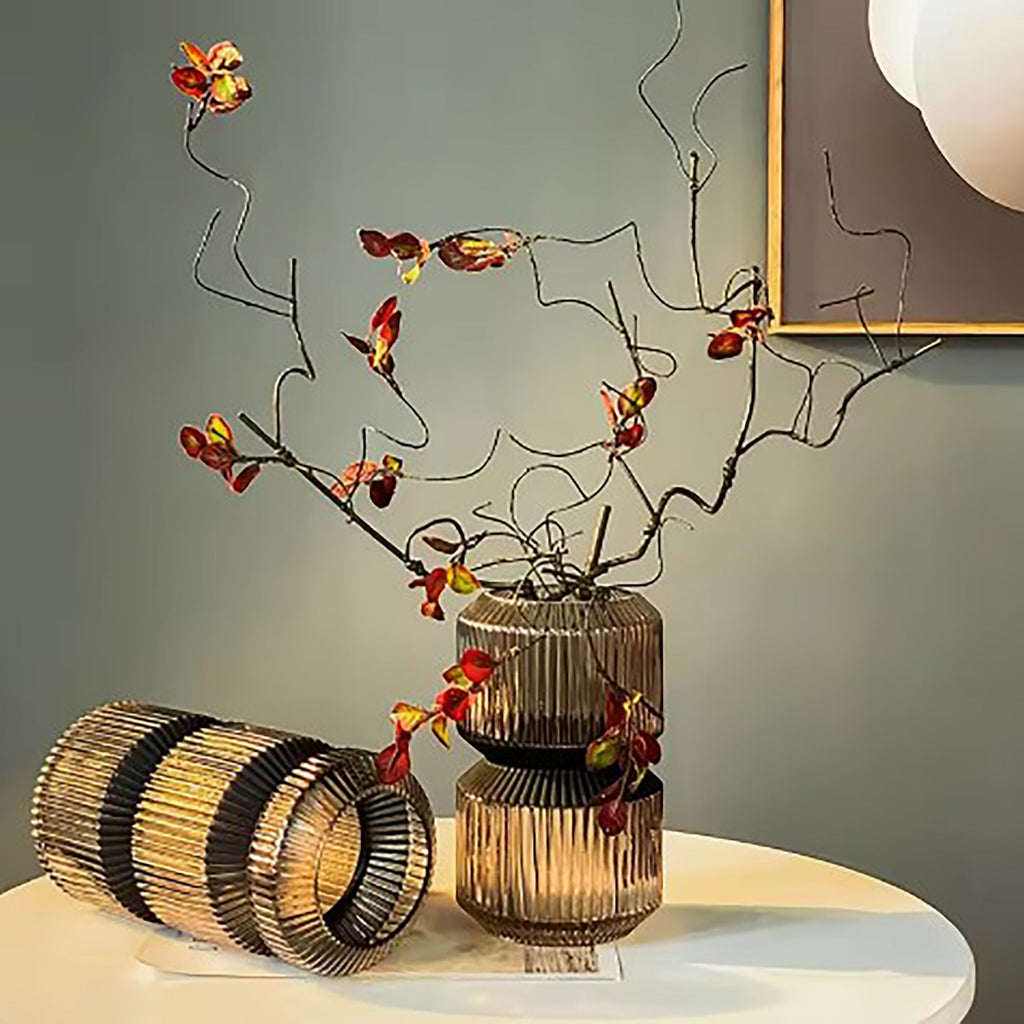 Gerippte Designer Vase Groß Champagner - Luxus Vase