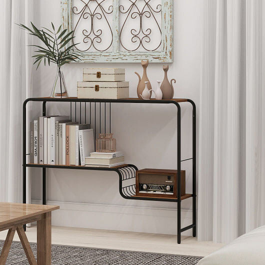 Console Table with Storage Shelf and Metal Frame for Living Room