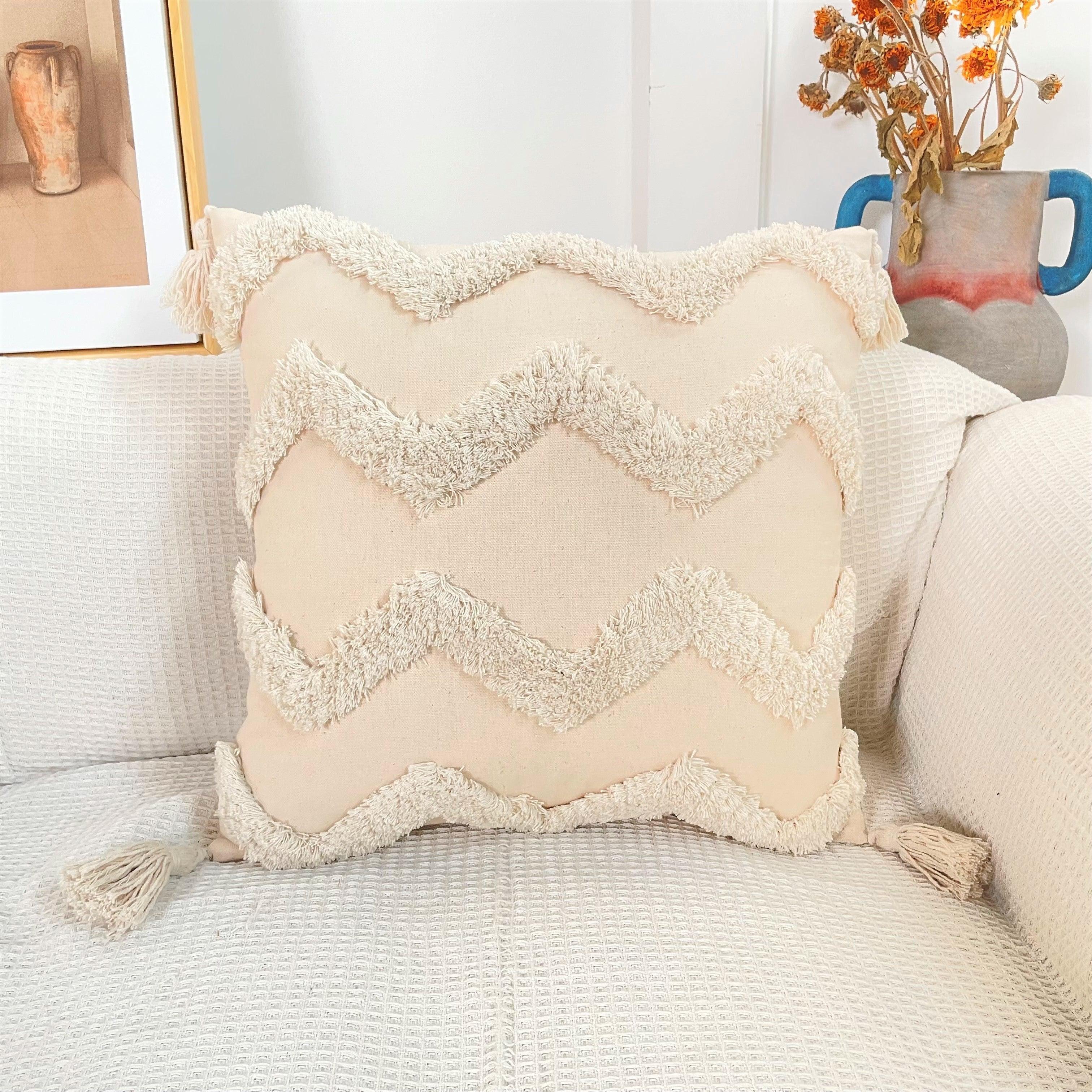 Boho Cotton Cushion Cover with Tassels | Tufted Design - 45x45cm Home Decoration