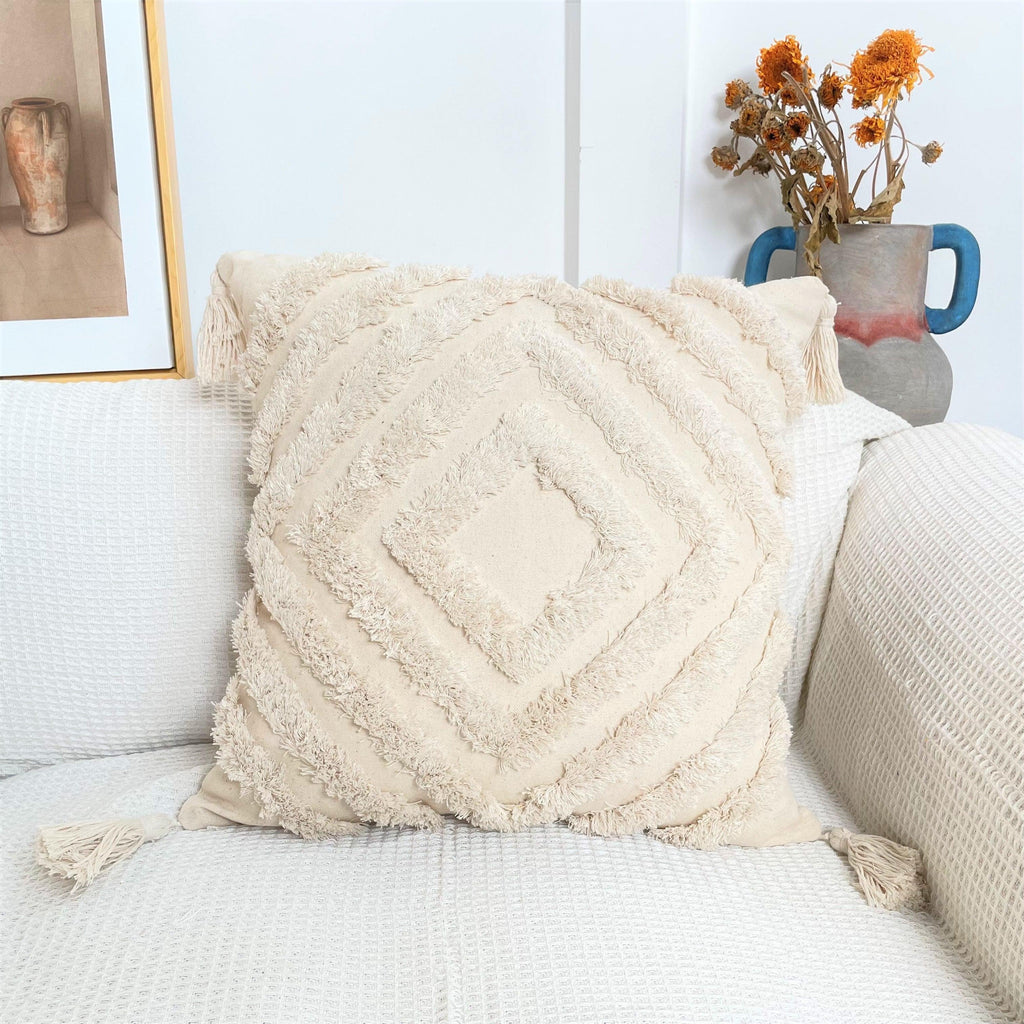 Boho Cotton Cushion Cover with Tassels | Tufted Design - 45x45cm Home Decoration