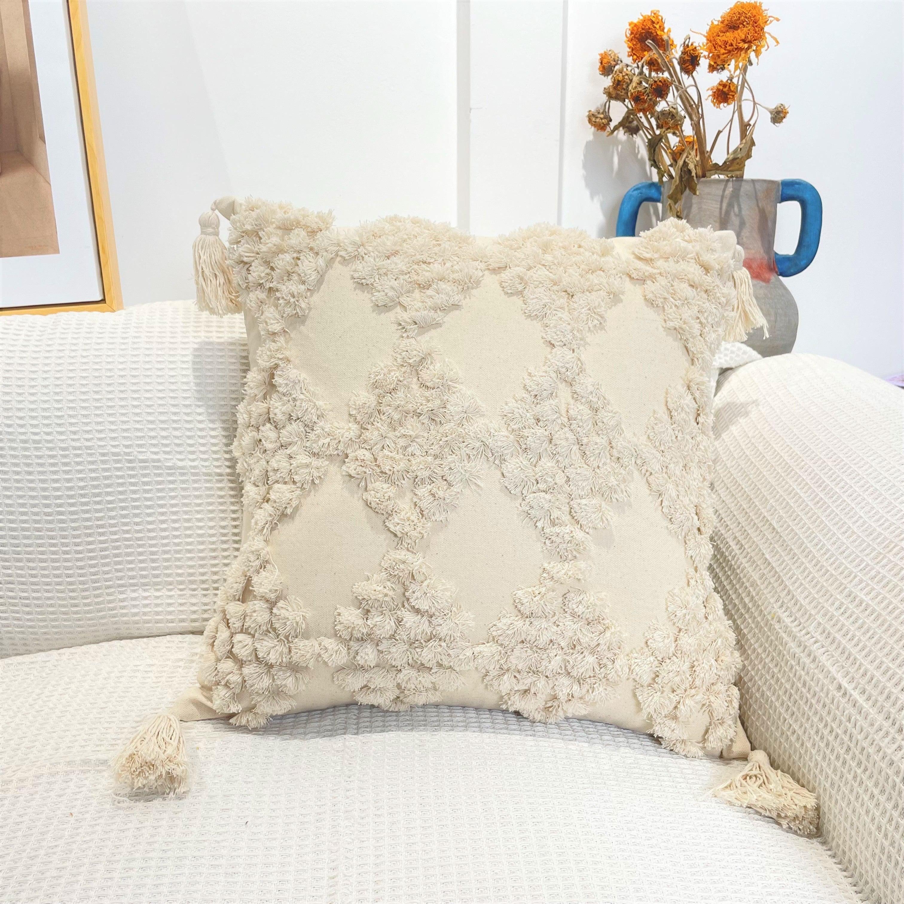 Boho Cotton Cushion Cover with Tassels | Tufted Design - 45x45cm Home Decoration