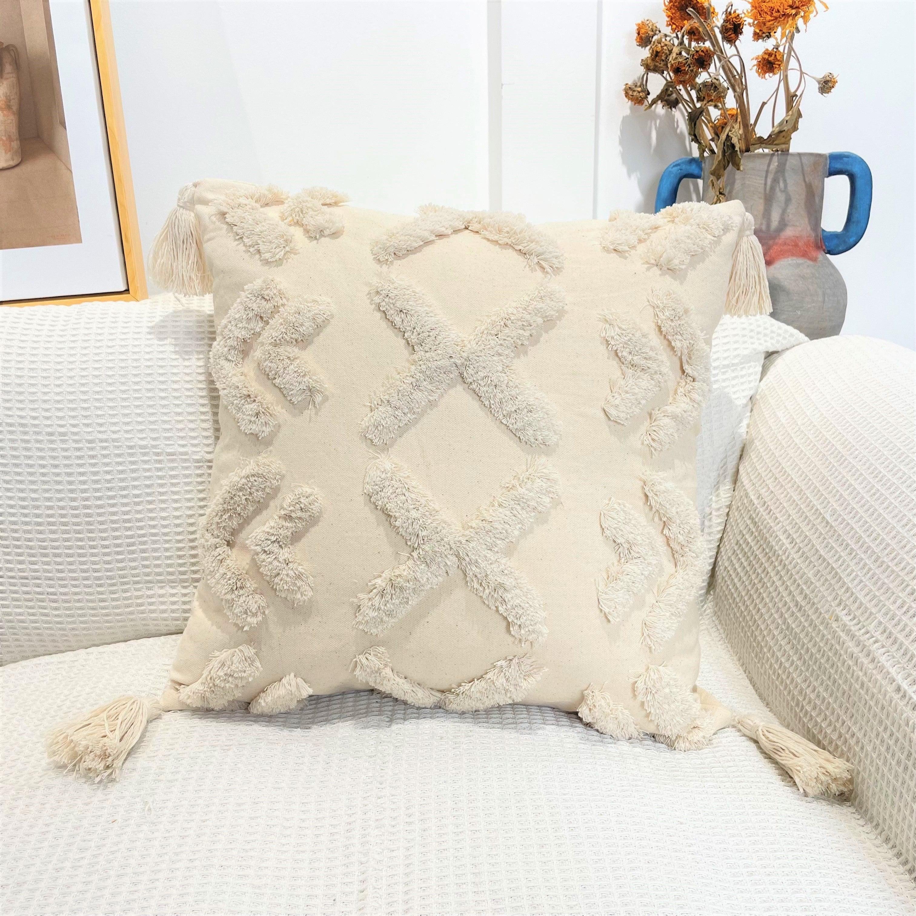 Boho Cotton Cushion Cover with Tassels | Tufted Design - 45x45cm Home Decoration