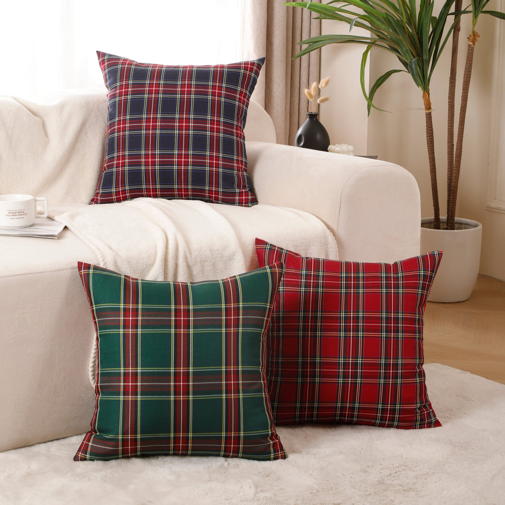Polyester Baumwolle Tartan Karo Kissenbezug 45x45 cm - Mehrere Designs