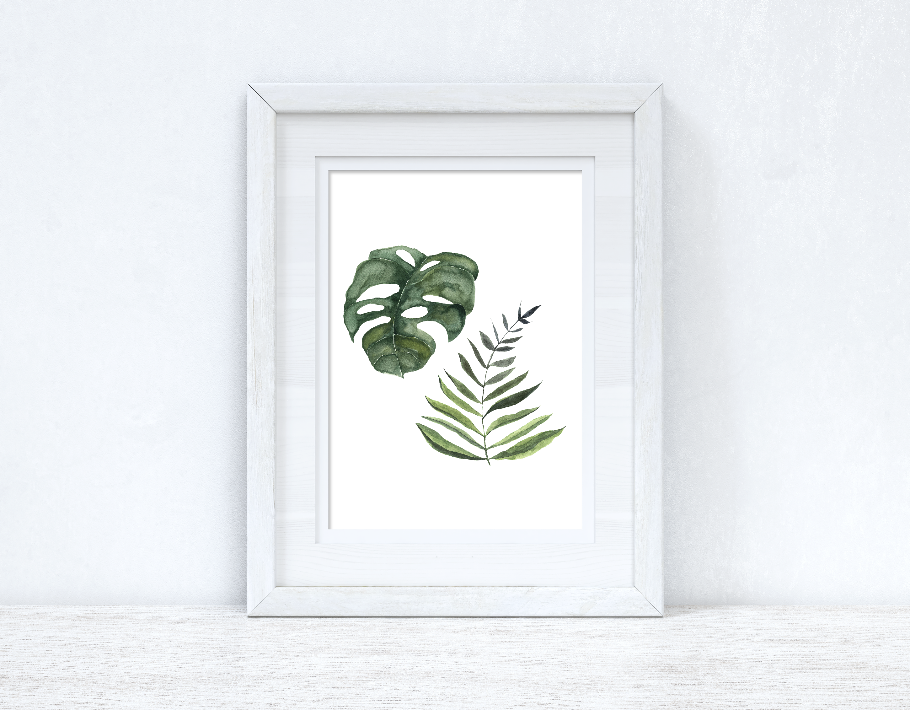 Aquarell Grünpflanzen Duo Wandbild - Botanisches Poster für Schlafzimmer & Wohnzimmer
