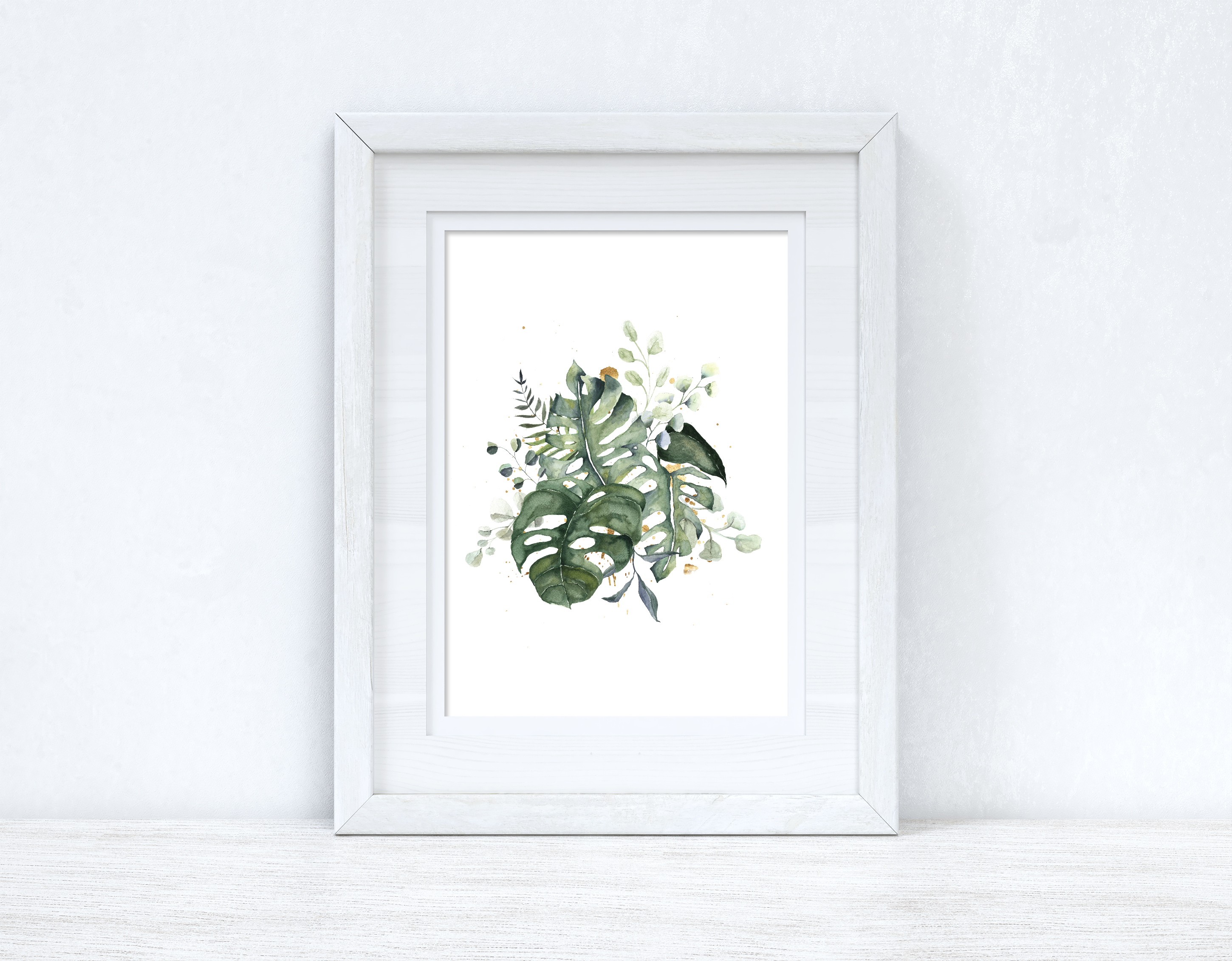 Aquarell Grünpflanzen Wandbild - Botanisches Poster für Schlafzimmer & Wohnzimmer