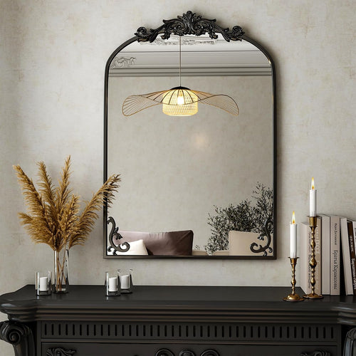 36x24 Arched Baroque Wall Mounted Matte Black Mirror