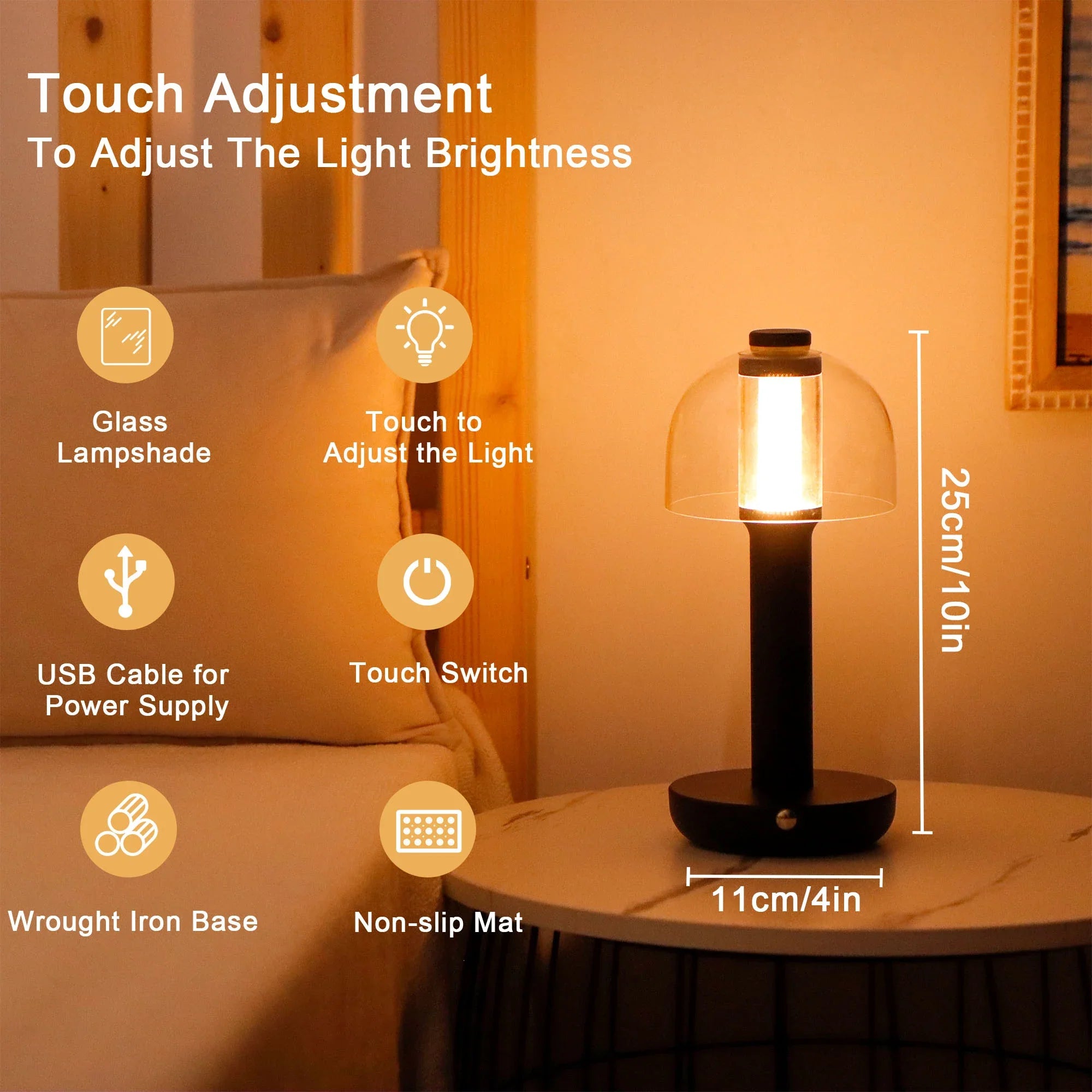 10" H Table Lamp 3-Color Light Dimmable Lamp
