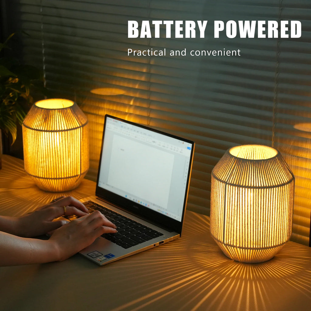 2er Set Tischlampen mit gewebtem Lampenschirm - Moderne Nachttischlampen
