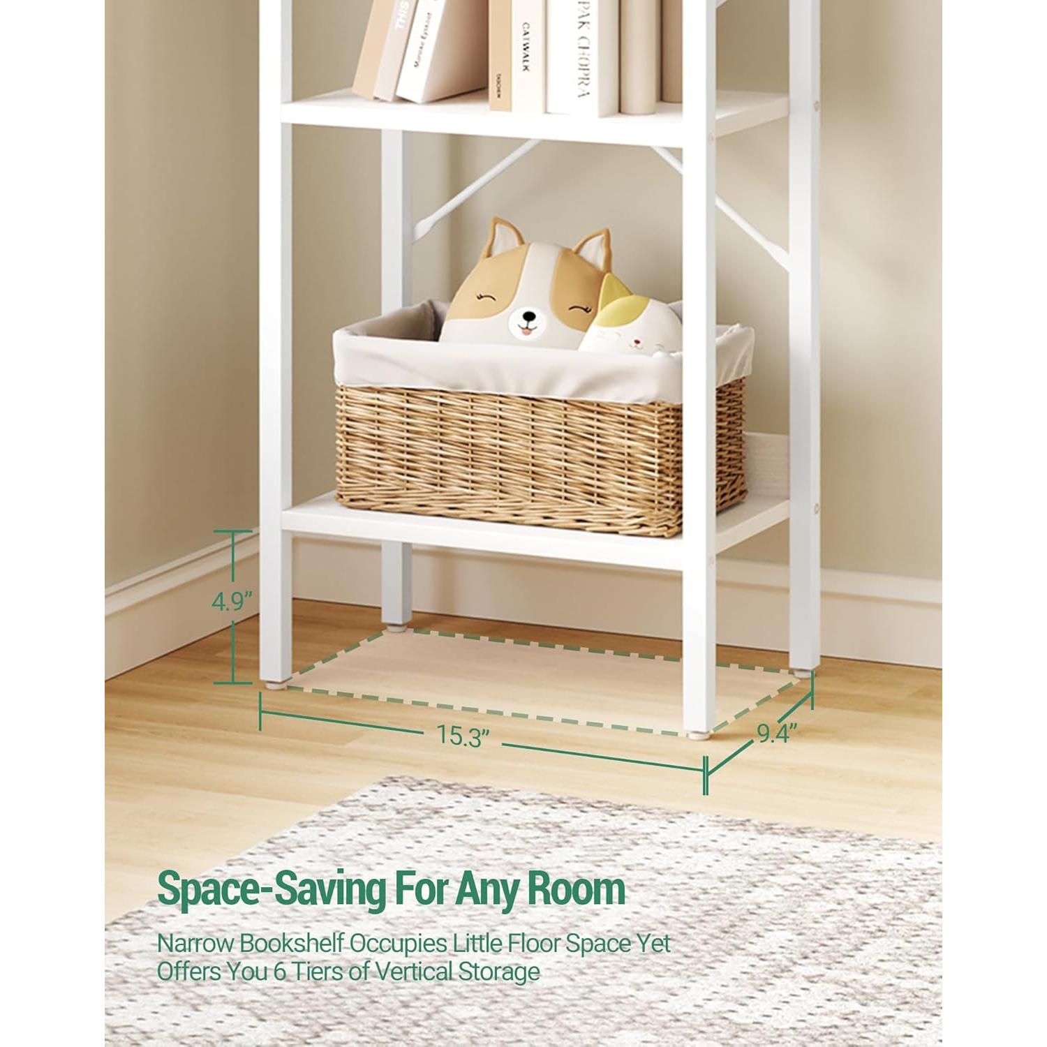 6 Tier White Industrial Bookshelf For Home Office Living Room