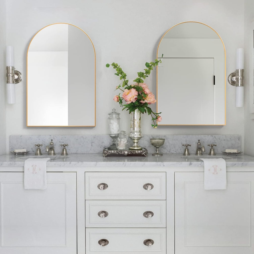 Arched Wall Mounted Vanity Mirror 20x30 Gold Finish