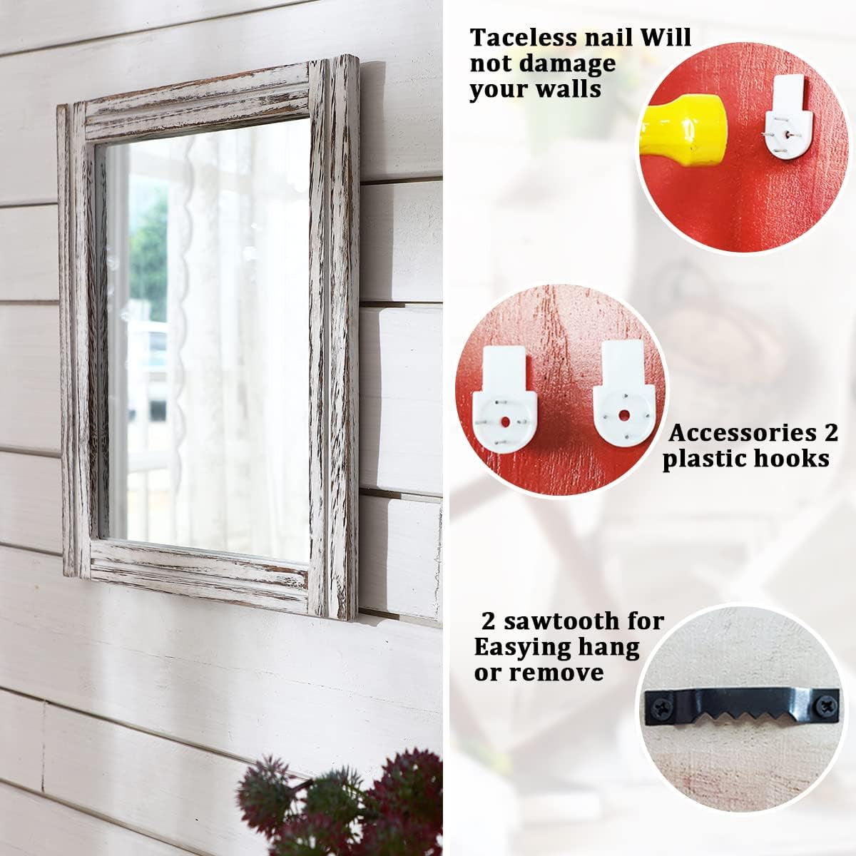 Wandspiegel Holzrahmen Rustikal Rechteckig Klein Dekorativ