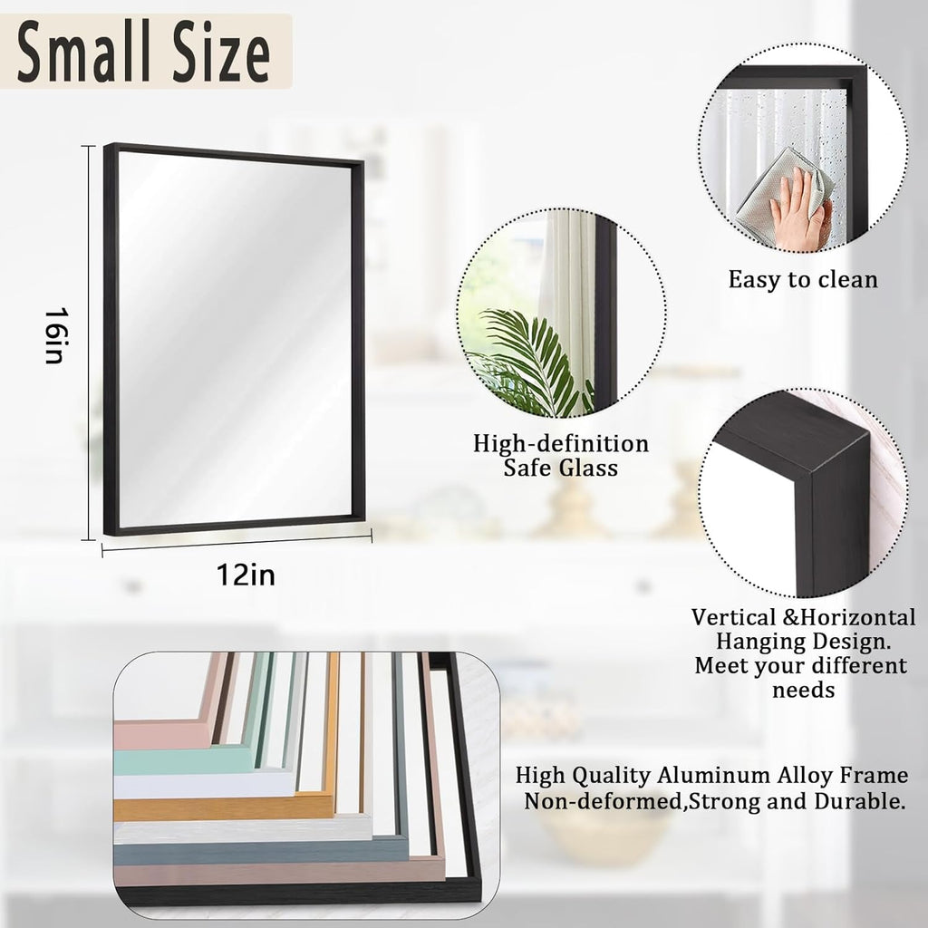 Rechteckiger Aluminium Wandspiegel Schwarz 50x70cm - Moderner Spiegel