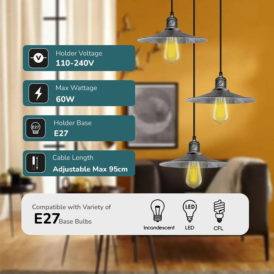 3 light Hanging Pendant Light Metal Shade Lamp Light ~ 5138