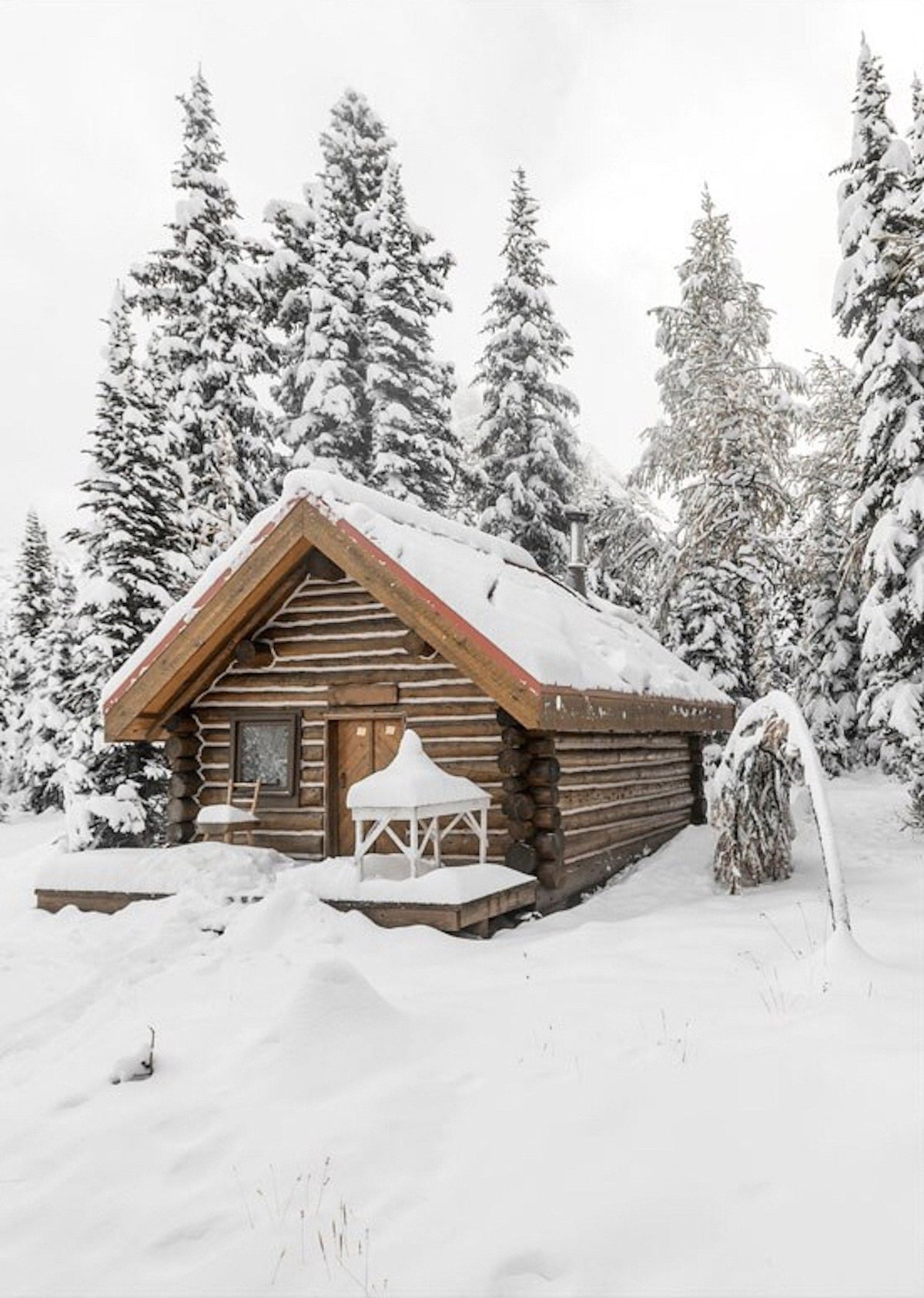 Poster Winter Holz Hütte im Schnee Rentier Tannenzapfen | Bilder Wohnzimmer | Wandbilder Schlafzimmer | Deko Print ohne Rahmen | Bilder Set