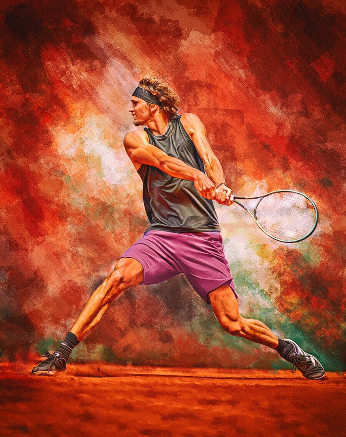 Poster Tennis Spieler Jubel und Sieger Pokal als Deko Print ohne Rahmen