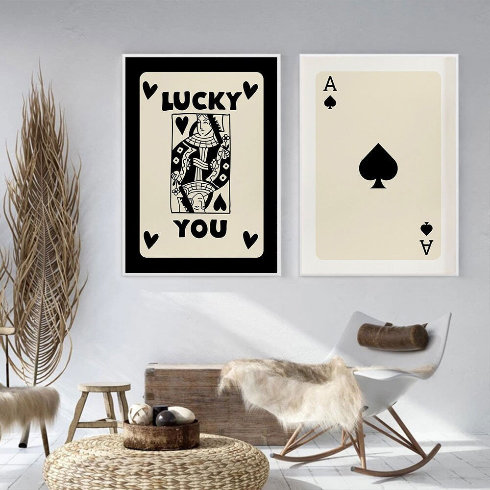 Poster Poker Ass Karte I Dame Karte I Glücks Karte I Deko Print ohne Rahmen