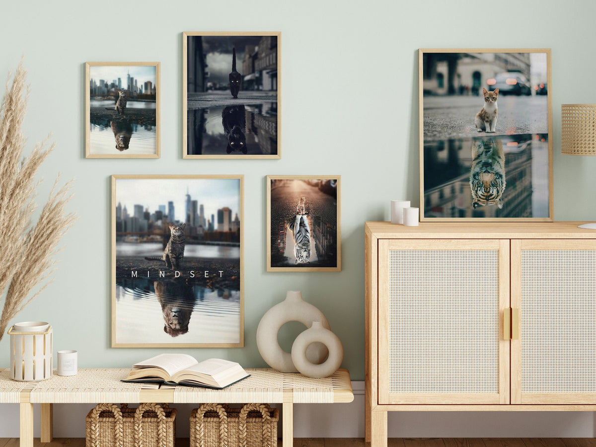 Poster Motivation Katze Löwe Wasser Spiegel I Wandbilder Wohnzimmer & Schlafzimmer I Deko Print Bilder I ohne Rahmen