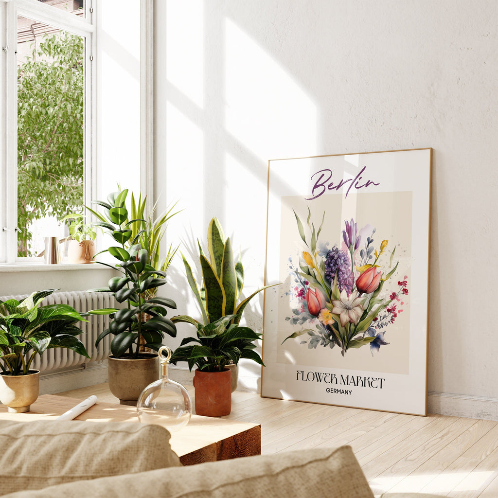 Berlin Flower Market Germany Design Poster I Geschenkidee I Wanddeko Wohnzimmer Küche I Skandinavisches Design I Deko Print ohne Rahmen