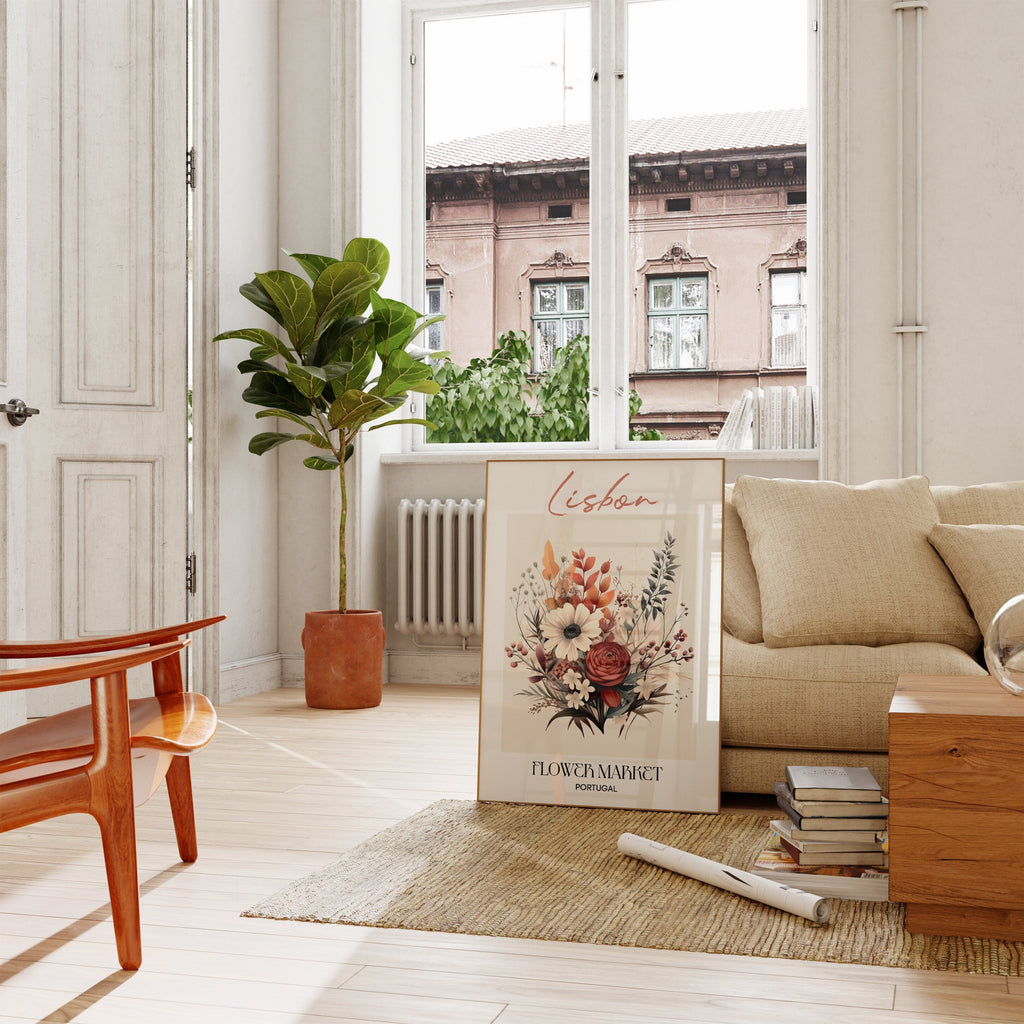 Lisbon Flower Market Portugal Design Poster I Geschenkidee I Wanddeko Wohnzimmer Küche I Skandinavisches Design I Deko Print ohne Rahmen